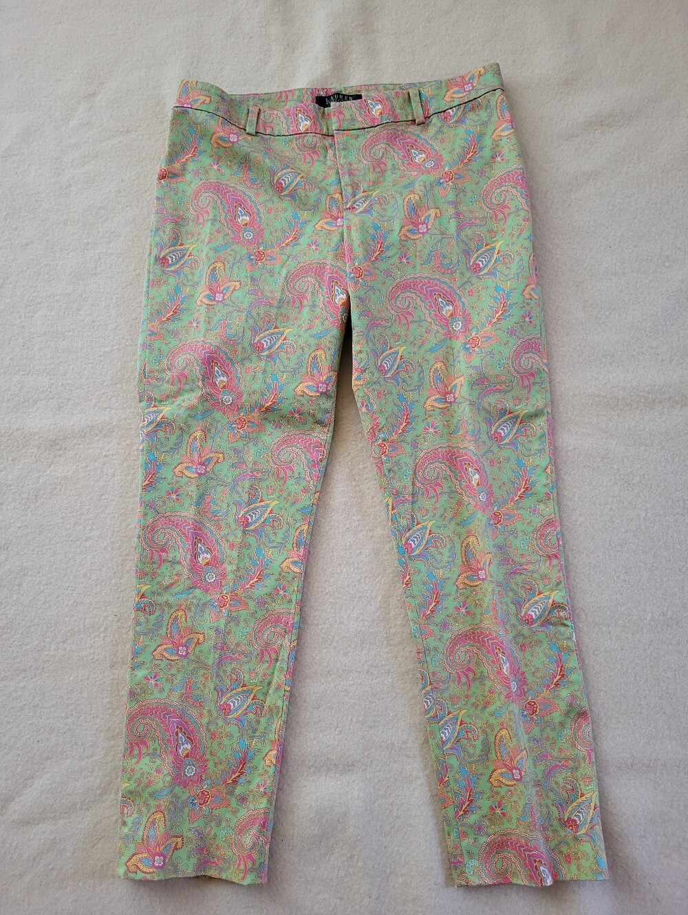 Lauren Ralph Lauren Pants Women's Size 8P Pink Pastel Paisley Cotton Strech